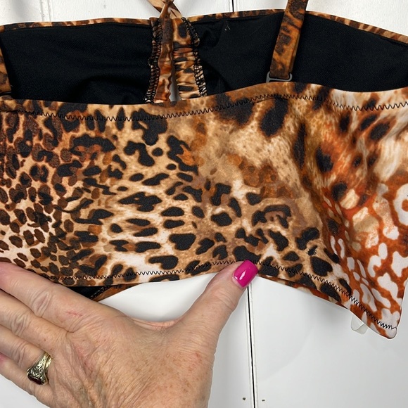 Bar lll Woman’s Swim Top M Brown/Cream Glam Cheetah Padding Adj Straps Stretch - Picture 6 of 9